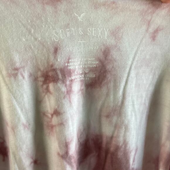 American Eagle Pink Tie Dye Cold Shoulder Top L - Picture 8 of 8